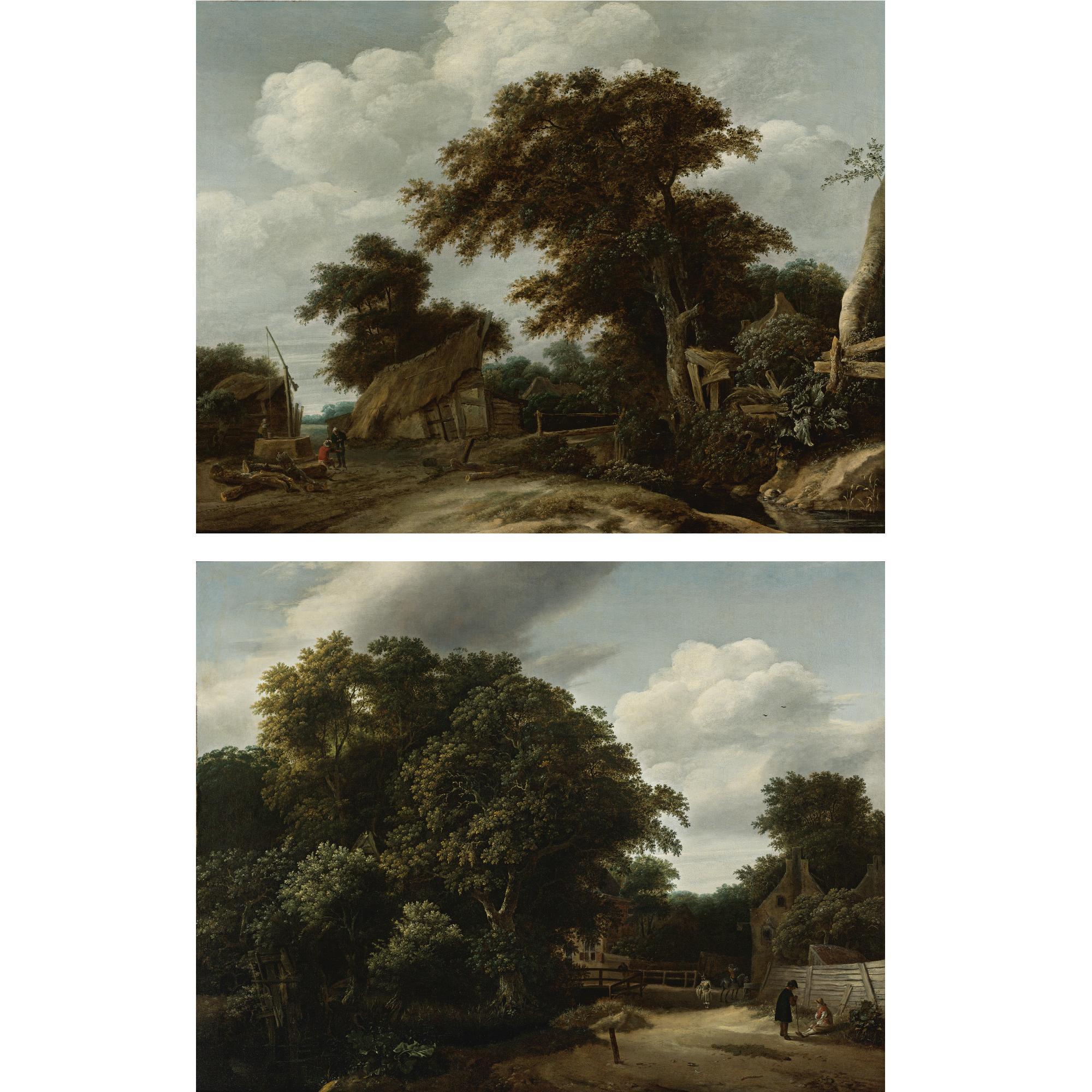 Cornelis Gerritsz. Decker - Landscape With A Village Road And Figures Conversing In The Right Foreground; Landscape With A Farmyard And A Figure Drawing Water From A Well, Other Figures Conversing Nearby 