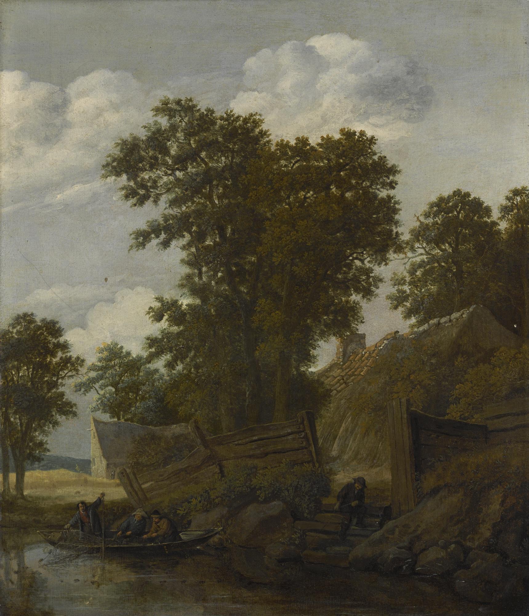 Cornelis Gerritsz. Decker - River Landscape With Fishermen In A Boat, Houses Beyond