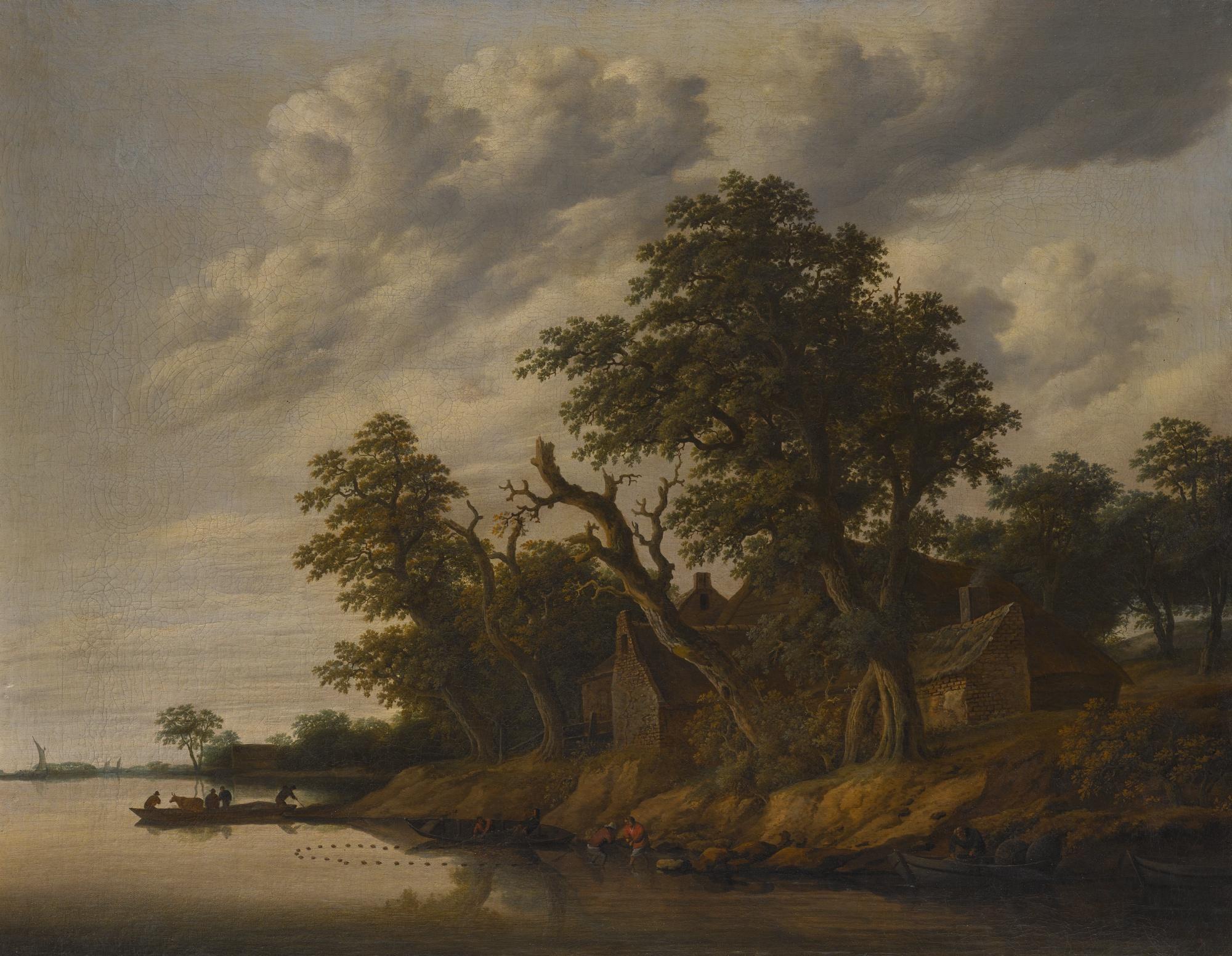 Cornelis Gerritsz. Decker - River Landscape With Fishing Boats And A House On The Bank