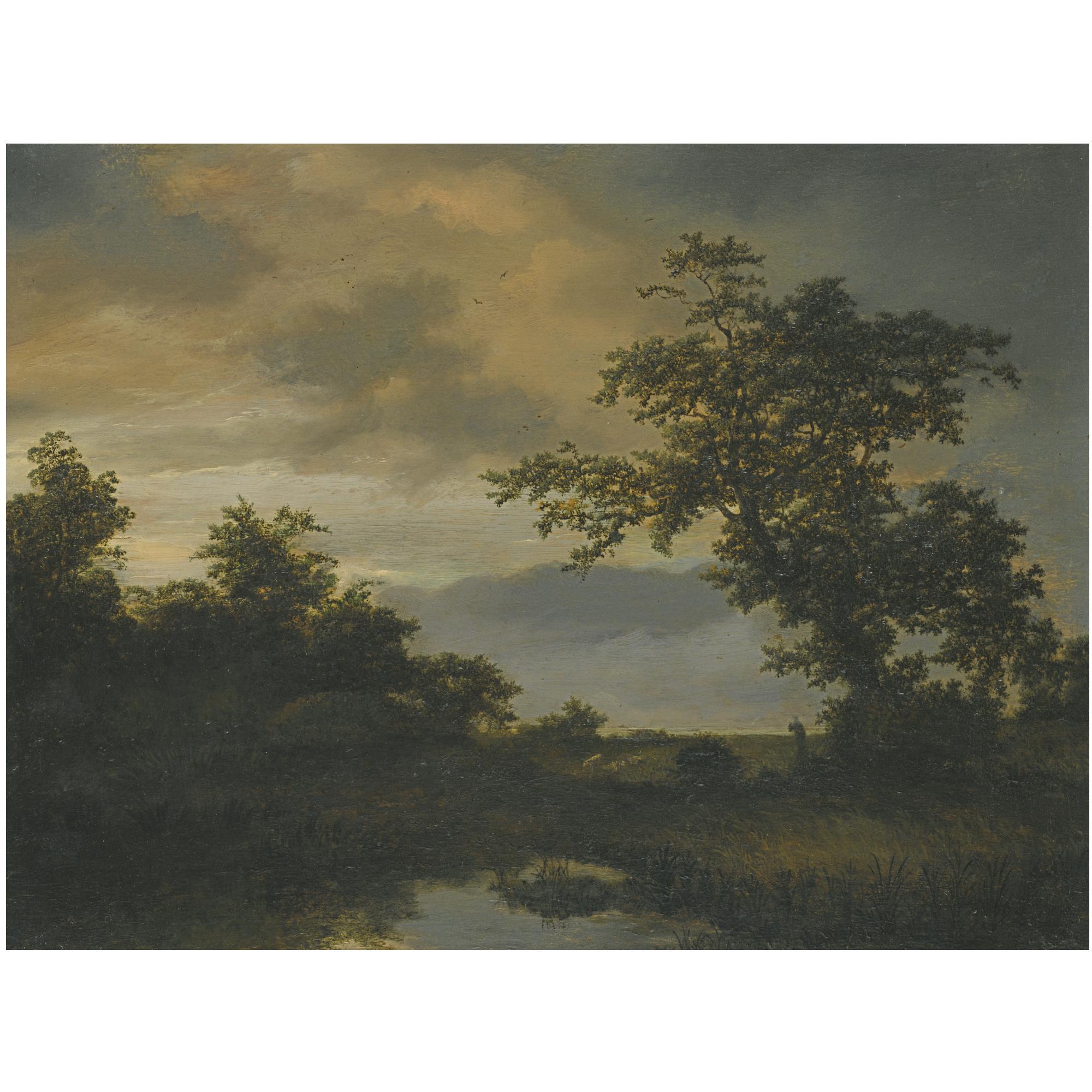 Cornelis Hendricksz. Vroom - A Wooded River Landscape With A Shepherd And His Flock On The Bank