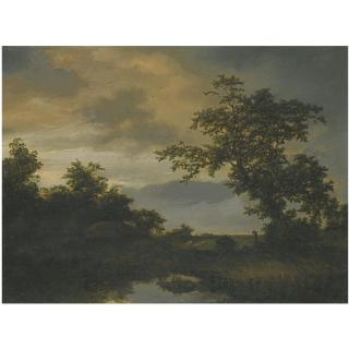 Cornelis Hendricksz. Vroom - A Wooded River Landscape With A Shepherd And His Flock On The Bank