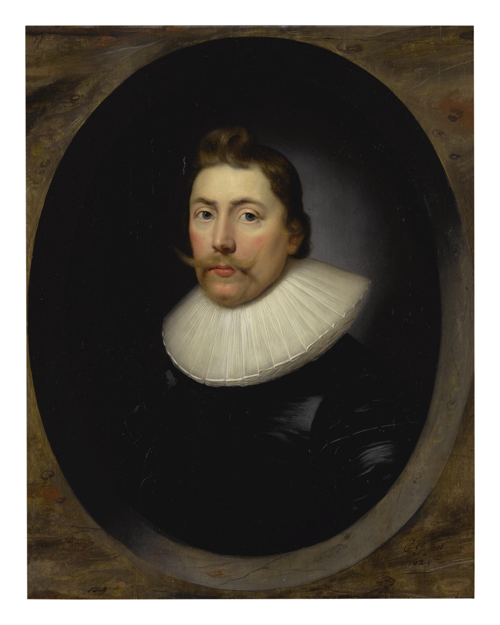 Cornelis Jonson Van Ceulen - Portrait Of A Gentleman, Bust Length, Within A Painted Oval