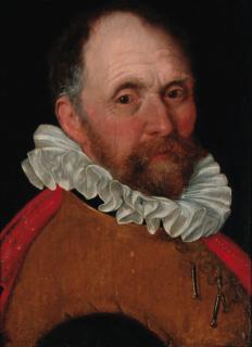 Cornelis Ketel - Portrait of an elderly man, bust-length, in a jerkin and a red cloak