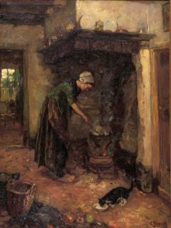 Cornelis Koppenol - A woman preparing a meal in a kitchen