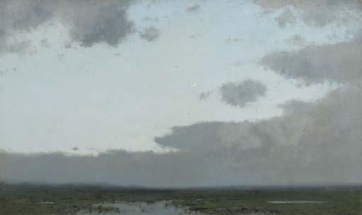 Cornelis Kuypers - Evening: a moonlit polder landscape