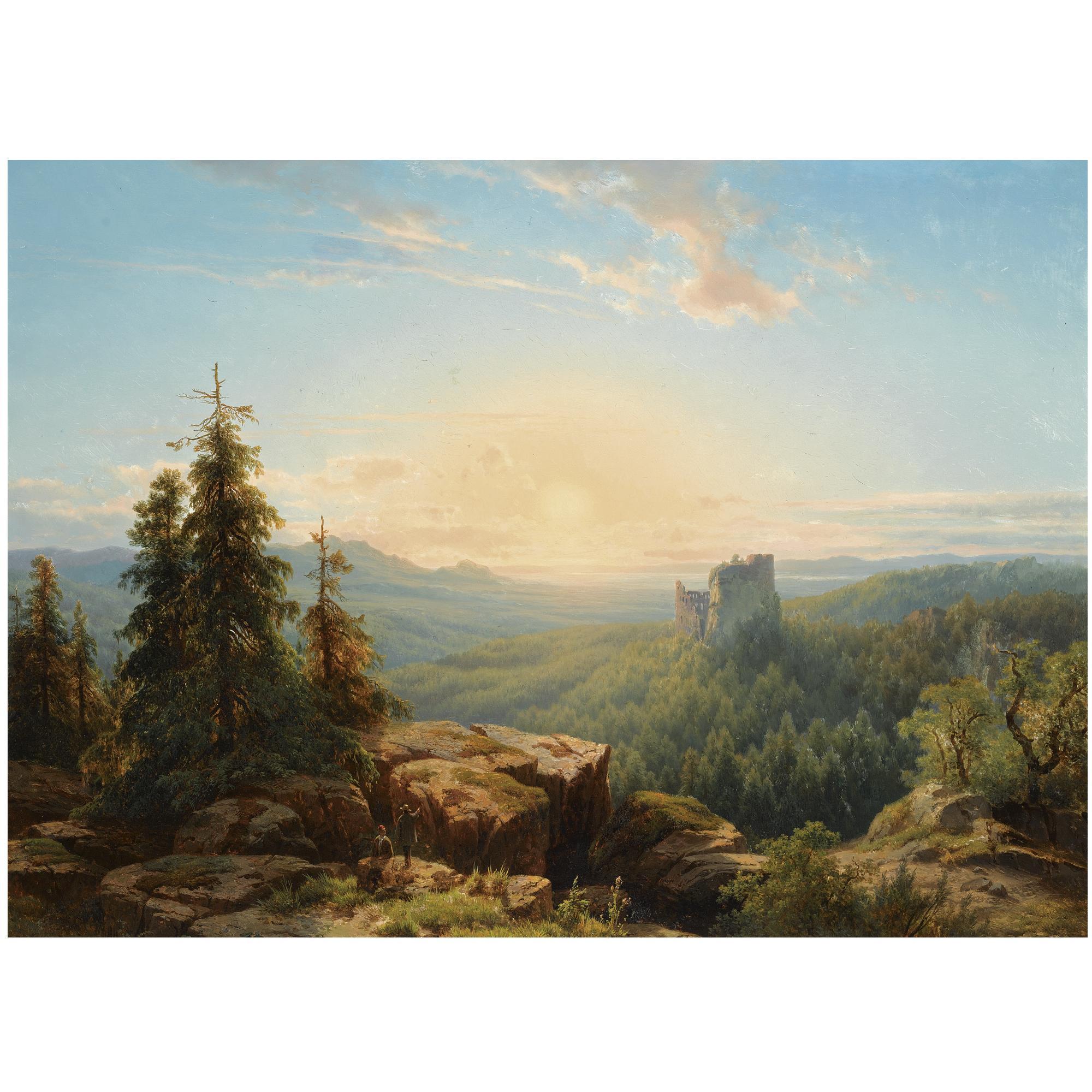 Cornelis Lieste - Dutch Figures In A Panoramic, Early Evening Landscape