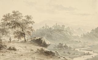 Cornelis Lieste - Landschaft mit Ruine auf einem Hügel.