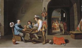 Cornelis Mahu - Officers And Peasants Playing Backgammon And Other Games In A Guardroom