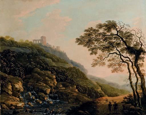 Cornelis Matthieu - Paesaggio collinare con pellegrini