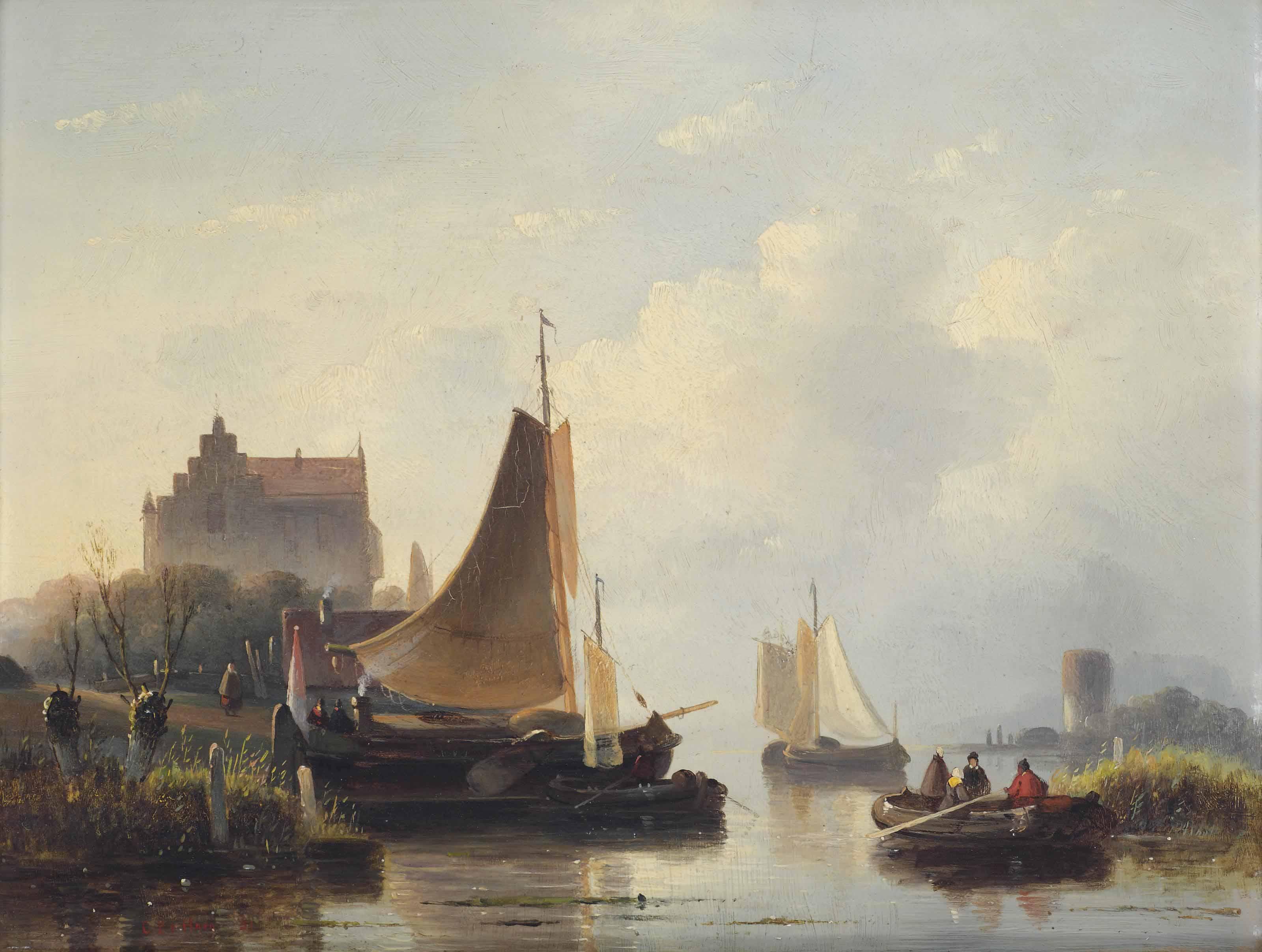Cornelis Petrus \'T Hoen - A busy day on the riverbank