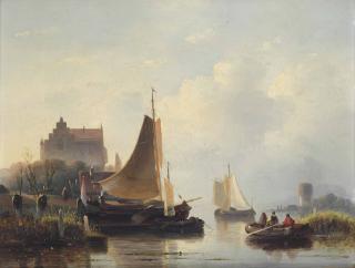 Cornelis Petrus \'T Hoen - A busy day on the riverbank