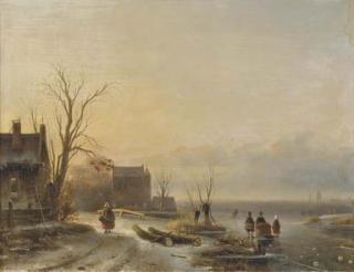 Cornelis Petrus \'T Hoen - Figures On The Ice At Dusk