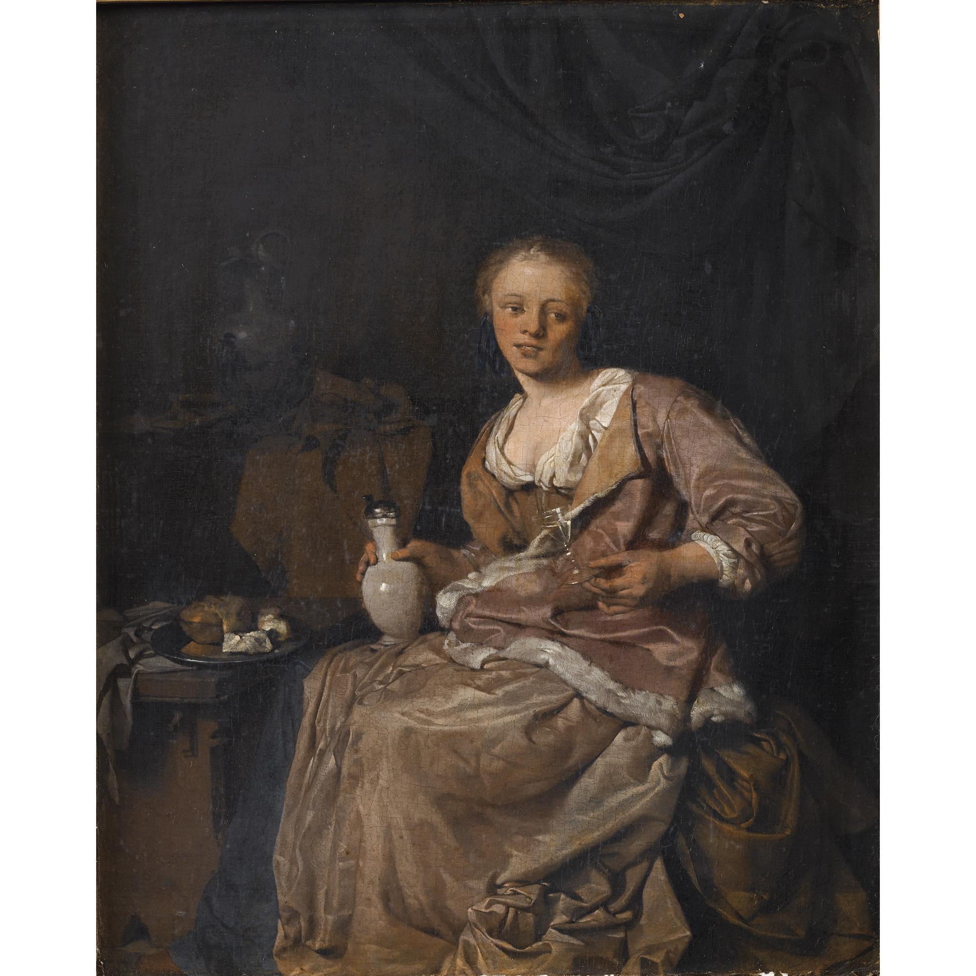 Cornelis Pietersz. Bega - Jeune Femme Dans Un Intérieur Tenant Un Verrecornelis Pietersz. Bega ; Young Girl Having A Glass Of Wine In An Interior ; Trace Of Monogram Lower Left ; Oil On Canvas