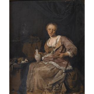 Cornelis Pietersz. Bega - Jeune Femme Dans Un Intérieur Tenant Un Verrecornelis Pietersz. Bega ; Young Girl Having A Glass Of Wine In An Interior ; Trace Of Monogram Lower Left ; Oil On Canvas