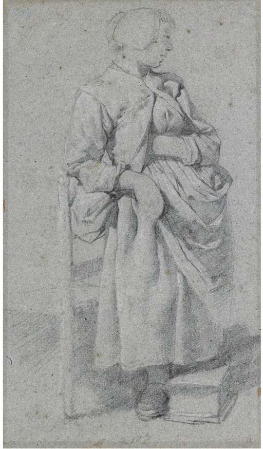 Cornelis Pietersz. Bega - Une femme debout appuyée sur une chaise, tournée vers la droite