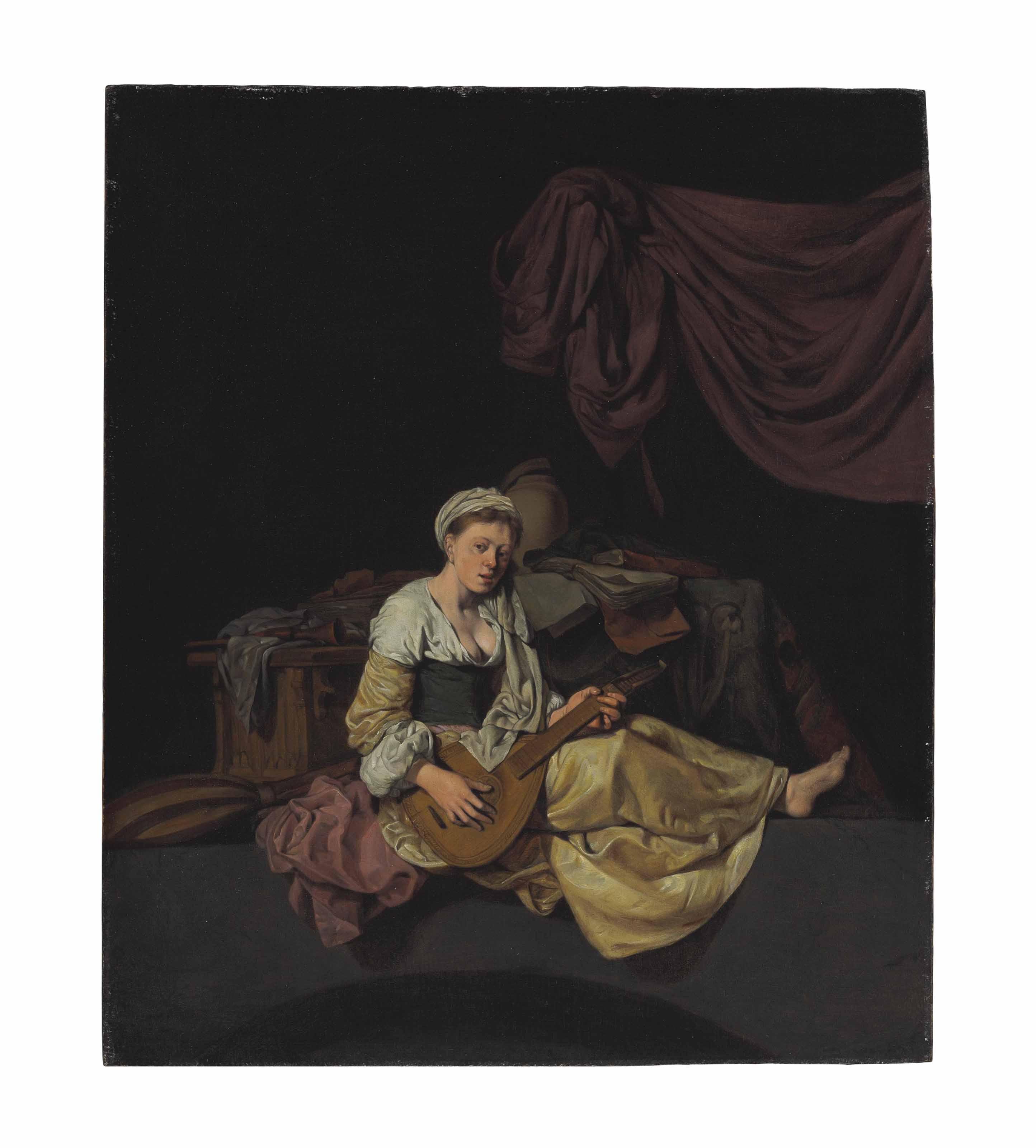 Cornelis Pietersz. Bega - Woman With A Cittern Before A Table With Books And Other Musical Instruments