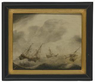 Cornelis Pietersz. De Mooy - Shipping in choppy waters - en grisaille
