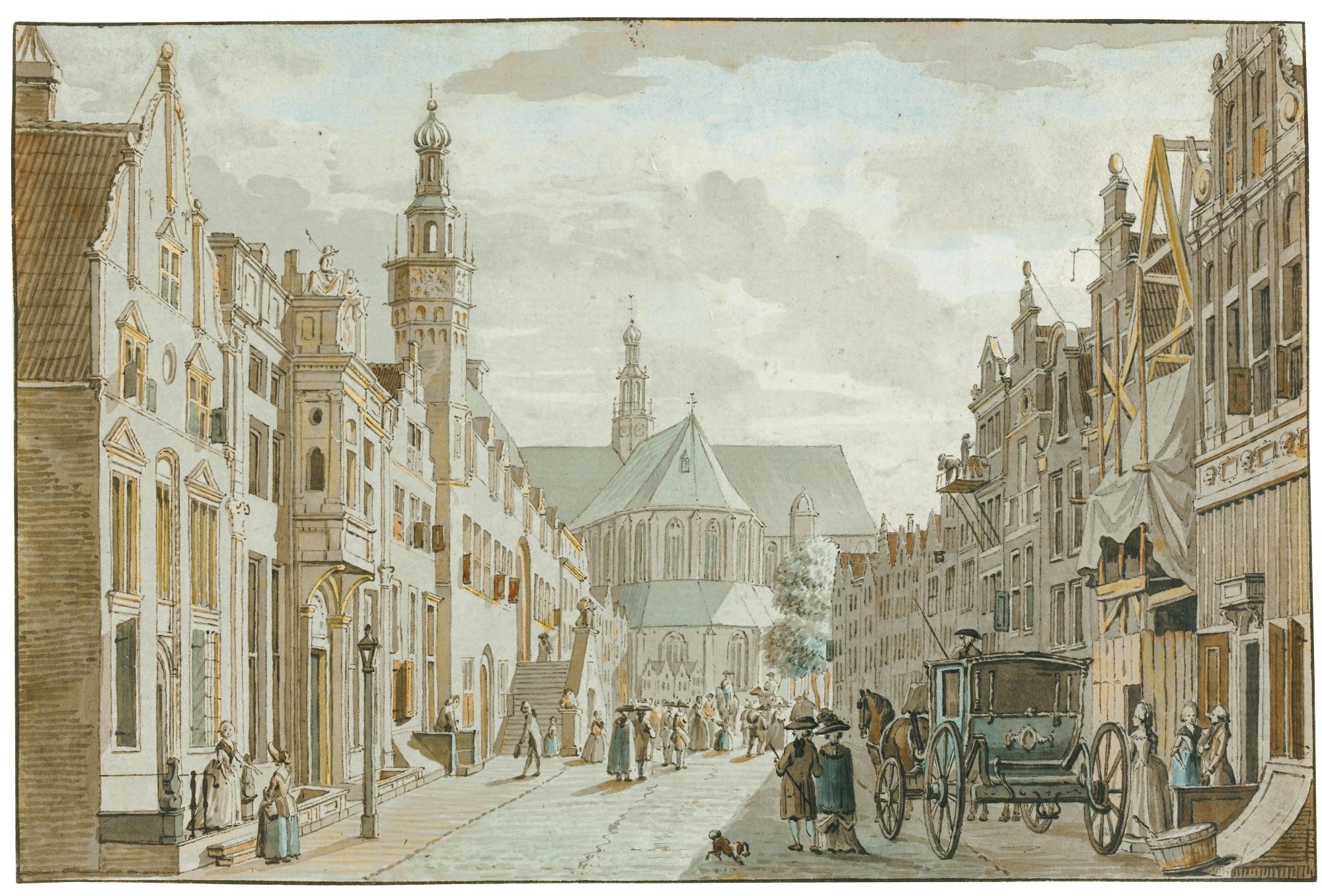 Cornelis Pronk - The Langestraat, Alkmaar, With The Town Hall And The St. Laurenskerk