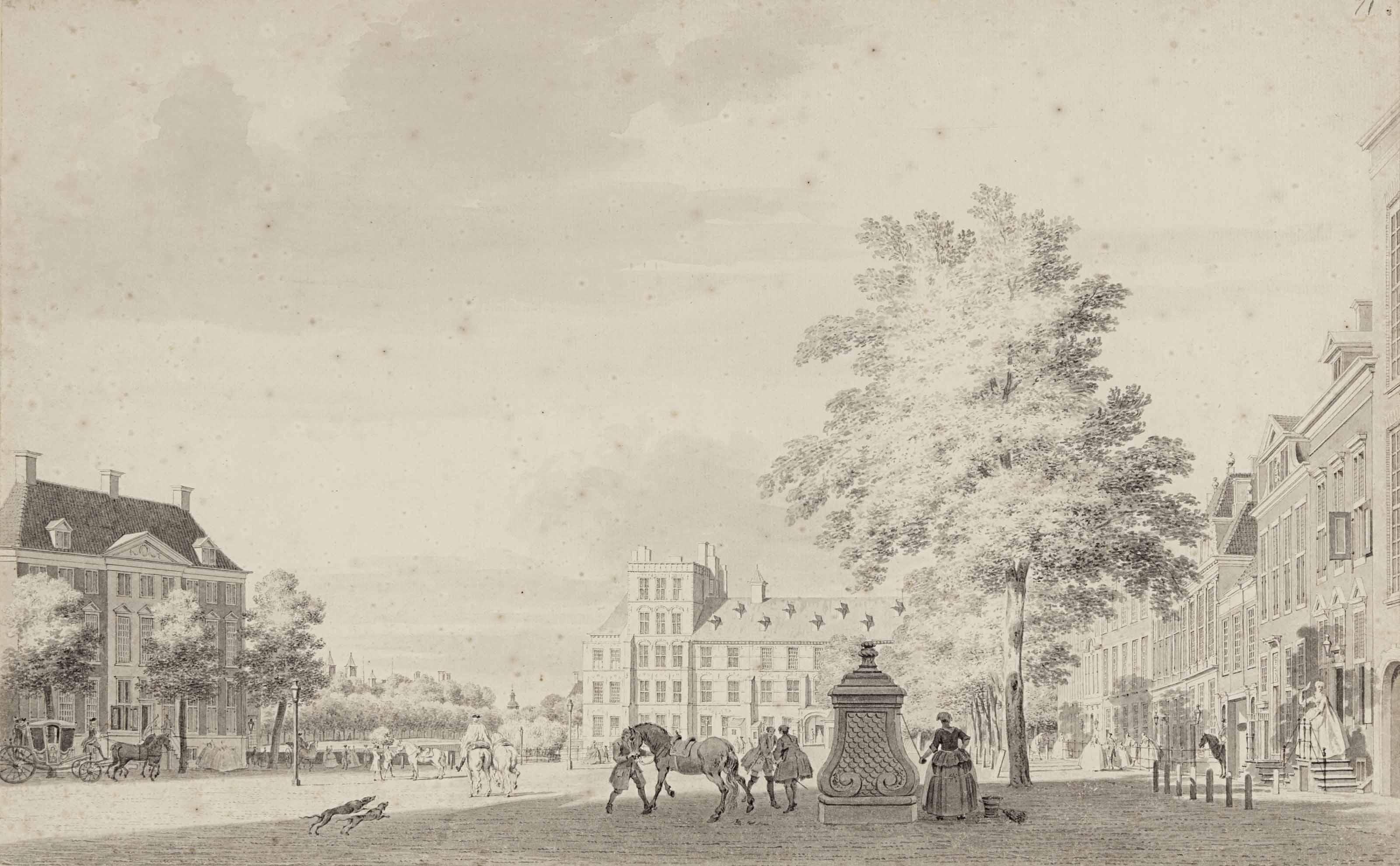 Cornelis Pronk - View of the Buitenhof, The Hague, the Hofvijfer and the left part of the Binnenhof beyond