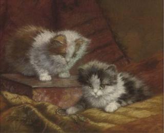 Cornelis Raaphorst - Kittens on a cushion
