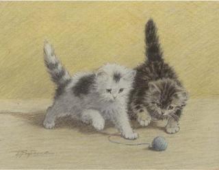 Cornelis Raaphorst - Kittens playing with wool; Kittens and a bug