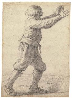 Cornelis Saftleven - A boy, moving to the right, shouting, his arms outstretched