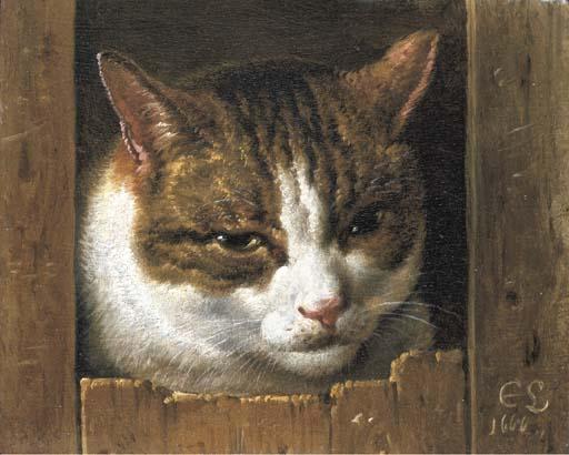Cornelis Saftleven - A cat peeping through a fence