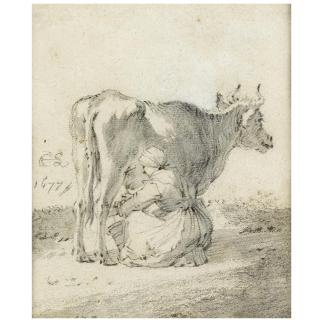 Cornelis Saftleven - A Woman Milking A Cow In A Pasture