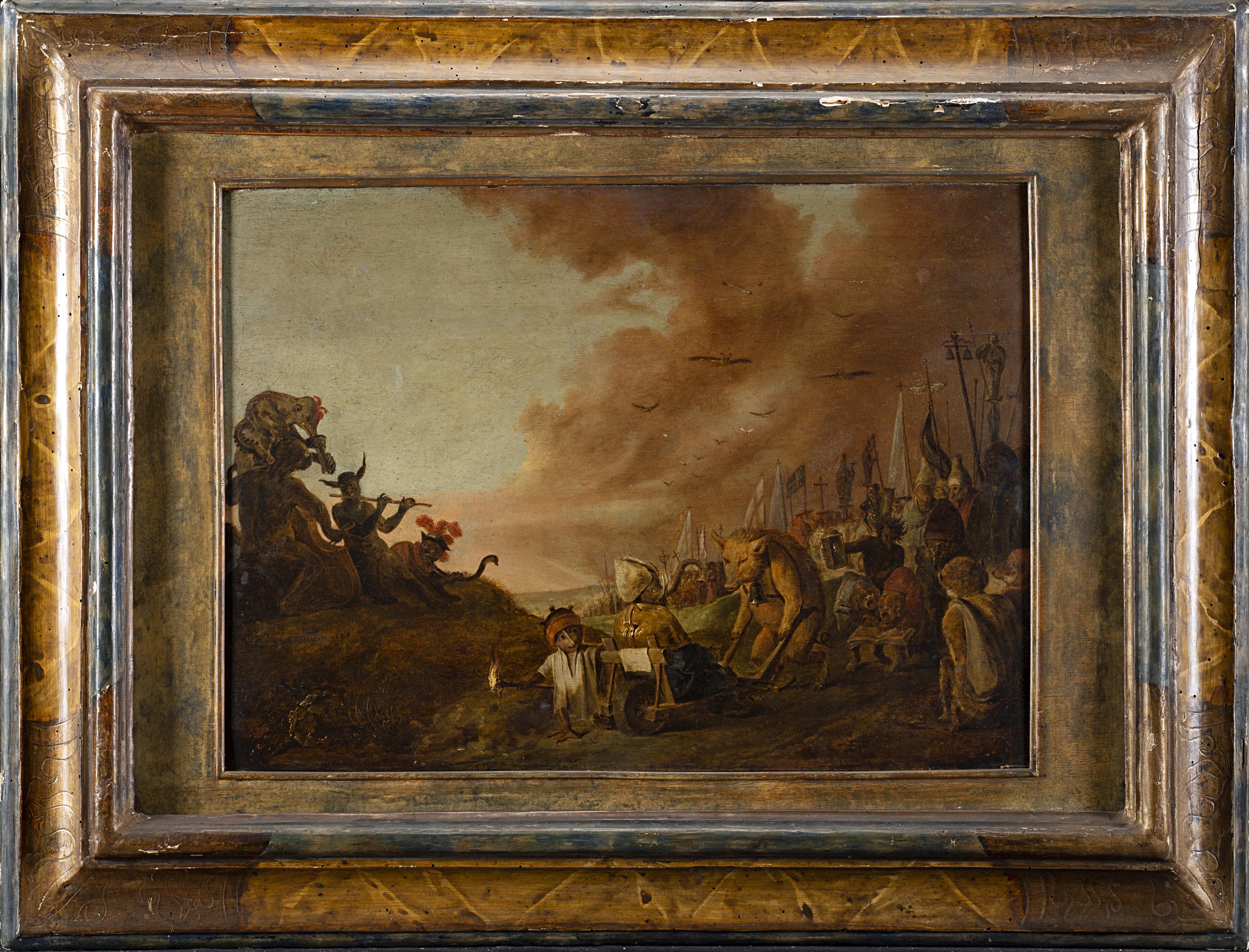 Cornelis Saftleven - Scena satirica sulle autorità della Chiesa cattolica