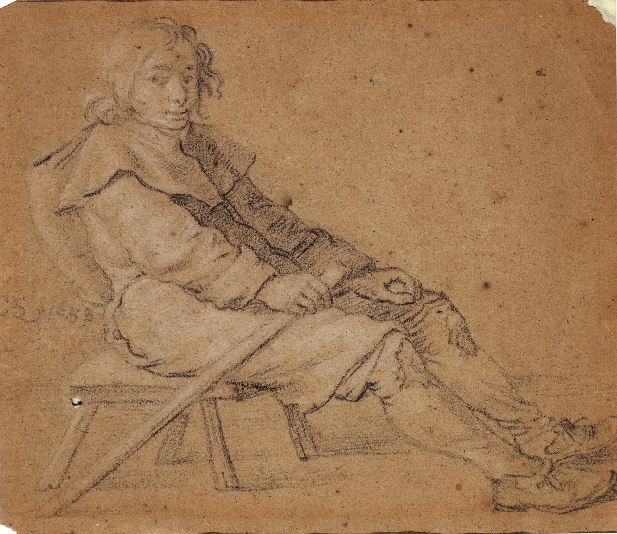 Cornelis Saftleven - Study of a boy seated on a stool, holding a stick