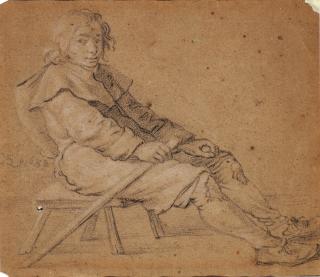 Cornelis Saftleven - Study of a boy seated on a stool, holding a stick