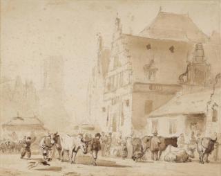 Cornelis Springer - A cattle market, possibly in Dordrecht