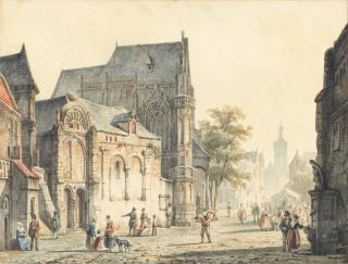 Cornelis Springer - A market place, continental town