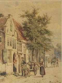 Cornelis Springer - A vegetable seller with his donkey cart