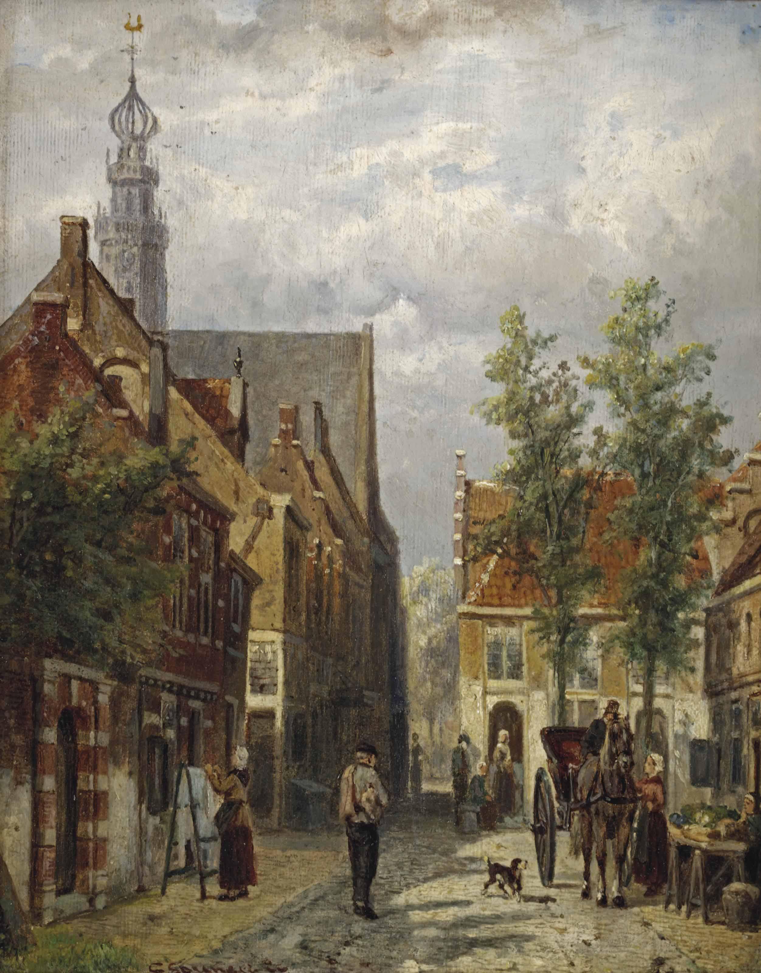 Cornelis Springer - A view of the Oosterkerk, Hoorn
