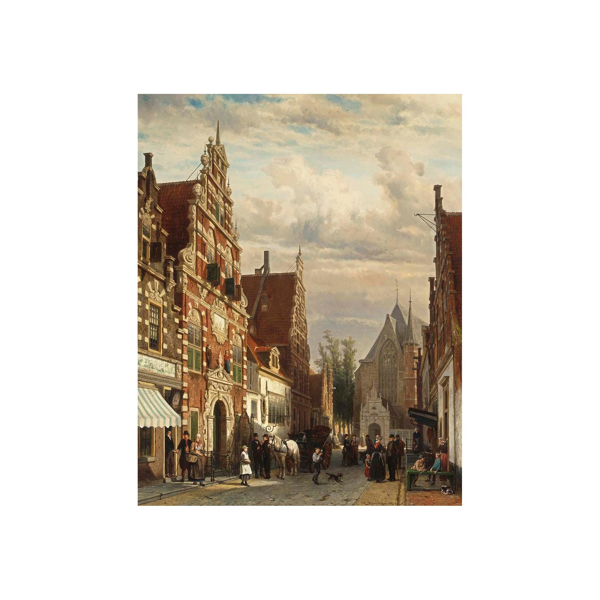 Cornelis Springer - A View Of The Westerstraat In Enkhuizen In Summer
