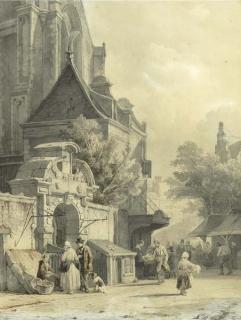 Cornelis Springer - Daily activities on a church square