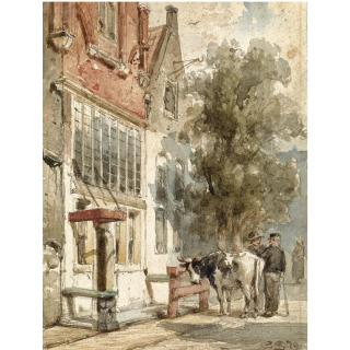 Cornelis Springer - Dutch A Street Scene In Monnickendam