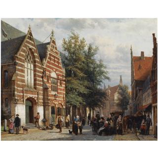 Cornelis Springer - Dutch A View Of The Westerstraat With The Westerkerk, Enkhuizen