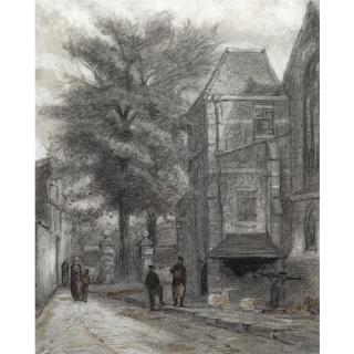 Cornelis Springer - Dutch Behind The Westerkerk, Enkhuizen