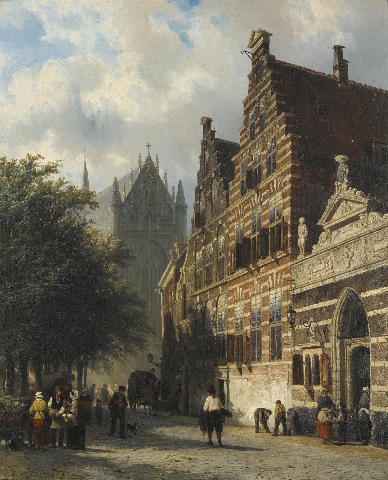 Cornelis Springer - Dutch the Kerkgracht In Leiden