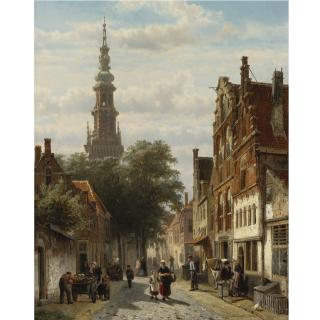Cornelis Springer - Dutch the Walenchurch, Haarlem, In Summer
