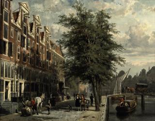 Cornelis Springer - Gezicht op den Leidschegracht naar de Heerengracht te Amsterdam omstreeks het jaar 1670: Amsterdam in summer