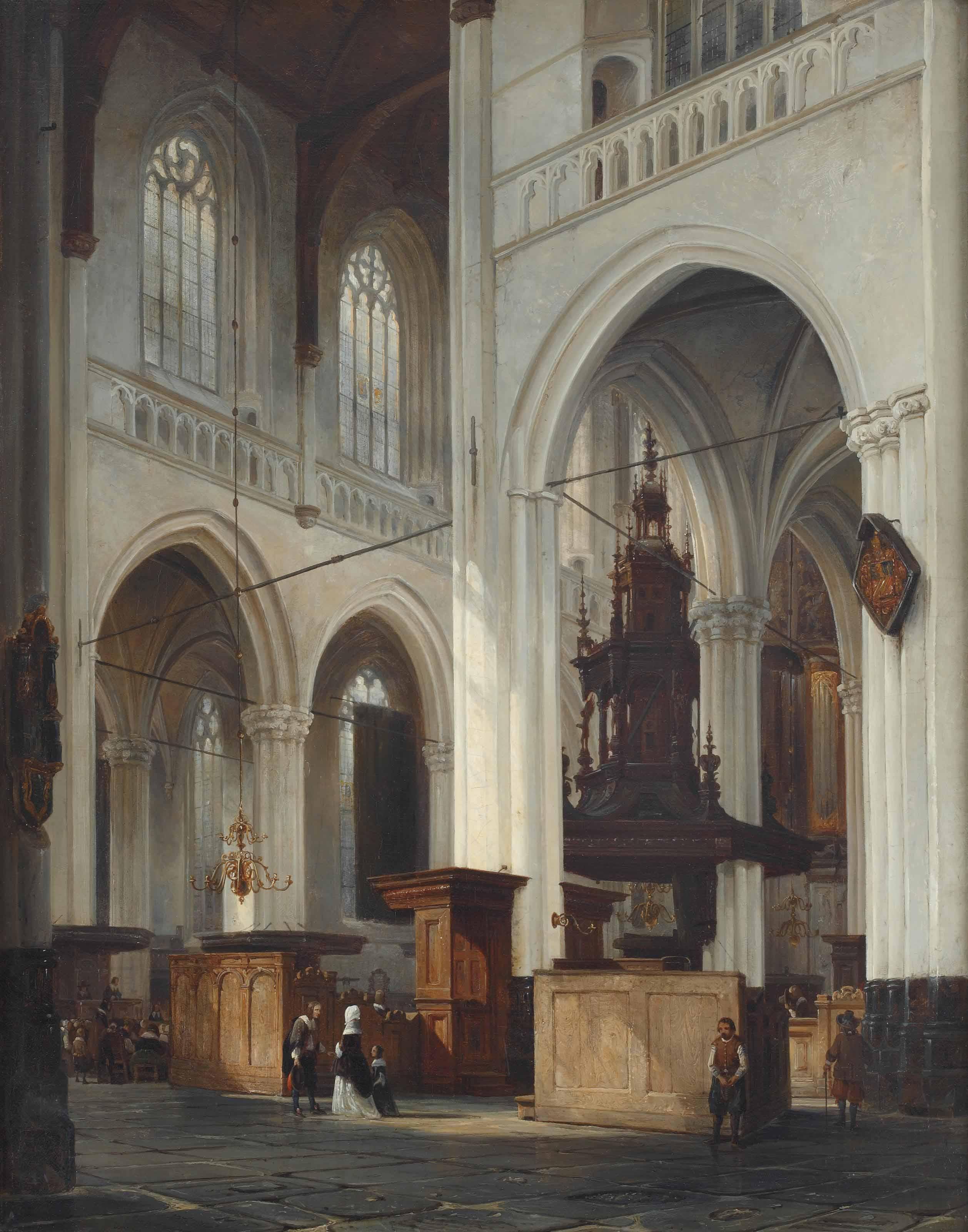 Cornelis Springer - Interior of the Nieuwe Kerk, Amsterdam