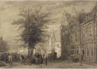 Cornelis Springer - Markt te Oudewater: a farmers market