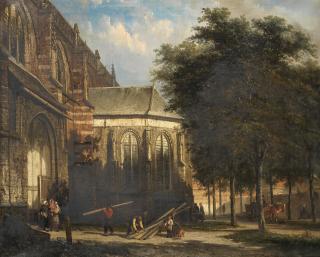 Cornelis Springer - The entrance to St. Martin\'s Church at the Balveren Chapel, Zaltbommel