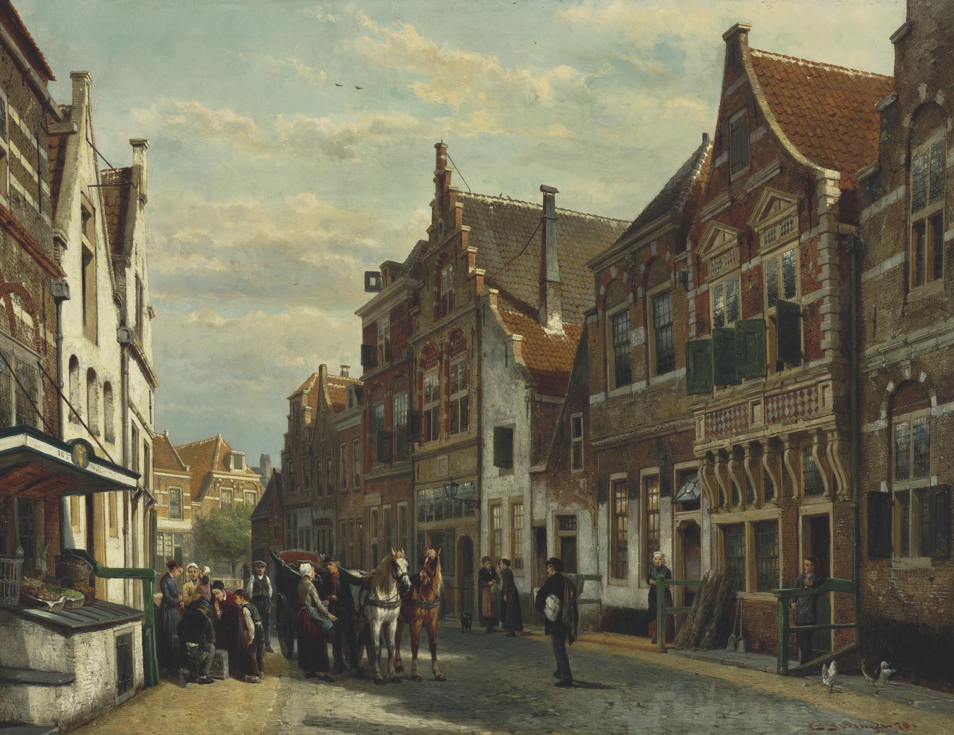 Cornelis Springer - The Wijdstraat, Oudewater, in summer