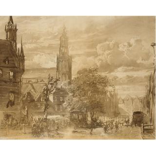 Cornelis Springer - View Of The Townhall, Gouda