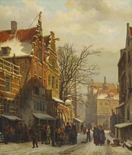 Cornelis Springer - Winterliche Szene im Jüdischen Viertel in Amsterdam.