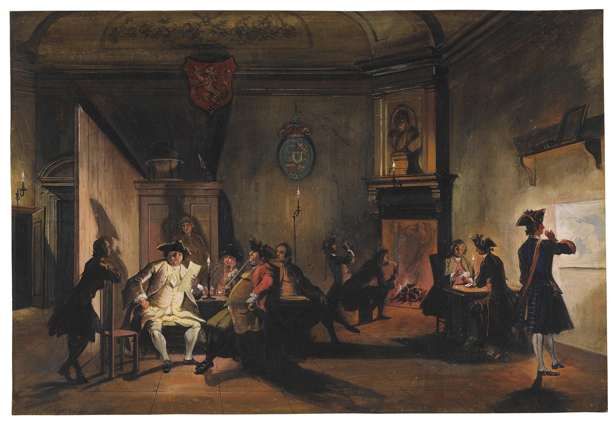 Cornelis Troost - A Corps De Garde With Dutch Officers At Night